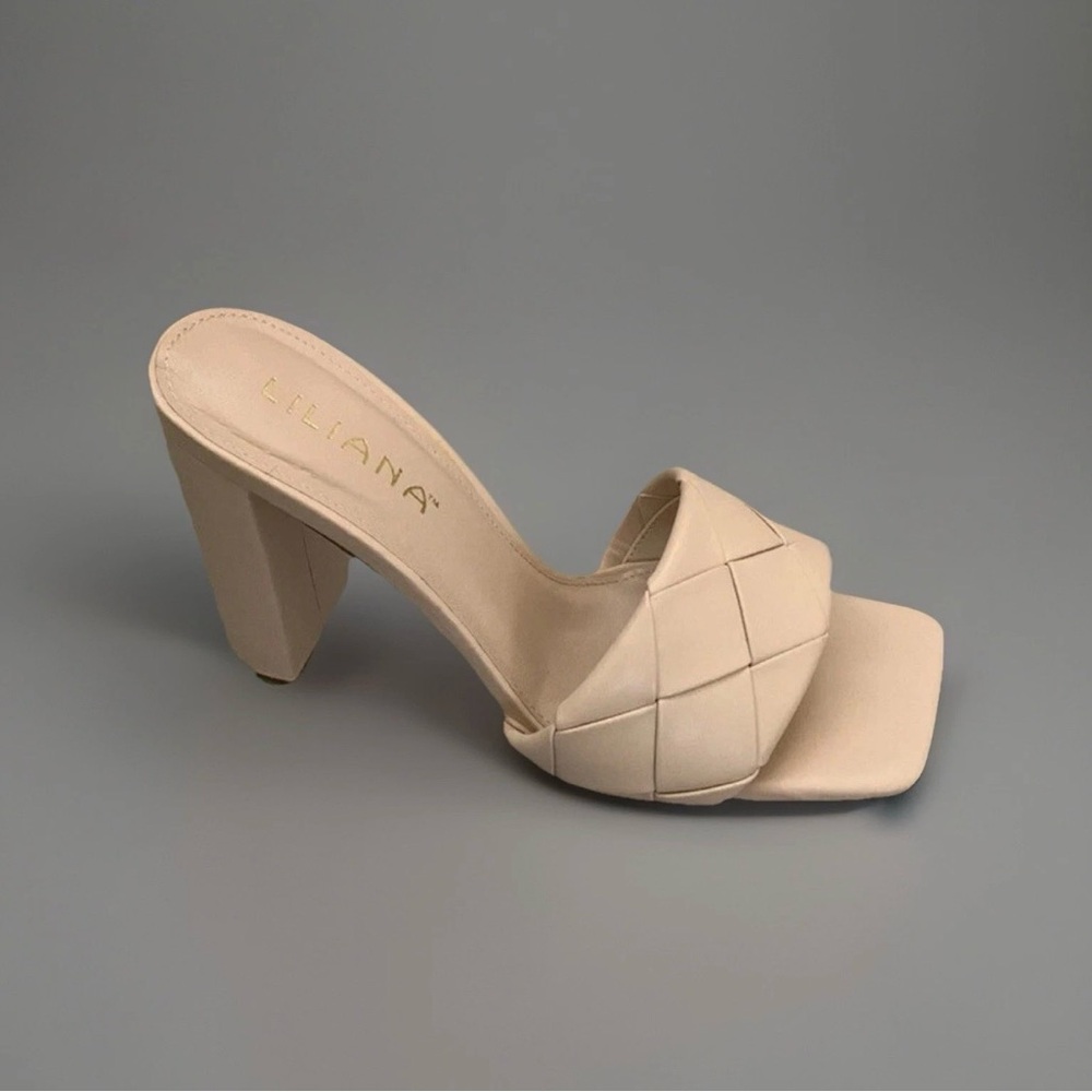 nude woven heels
